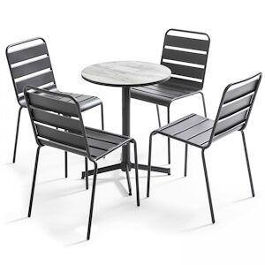 Oviala Business Ensemble de jardin table ronde et 4 chaises gris - Oviala