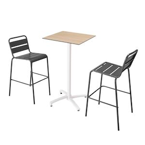 Oviala Business Ensemble table haute stratifie chene et 2 chaises hautes gris