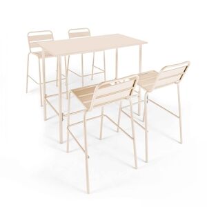 Oviala Business Ensemble table haute et 4 chaises de bar en metal ivoire - Oviala