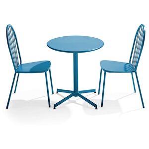 Oviala Business Ensemble table ronde et 2 chaises de terrasse en metal bleu pacific - Oviala