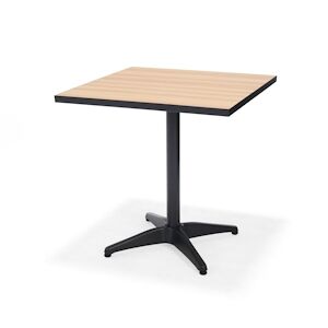 Metro Professional Table carree de terrasse SHAD,  aluminium aspect bois, 70x70cm, resistante, Pied reglable & bague antivol, beige/noir