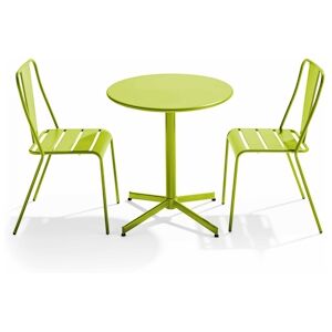 Oviala Business Ensemble table ronde et 2 chaises bistrot en metal vert - Oviala