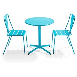 Oviala Business Ensemble table ronde et 2 chaises de terrasse bistrot en metal bleu - Oviala