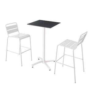Oviala Business Ensemble table haute stratifie noir et 2 chaises hautes blanc