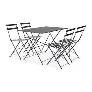 Oviala Business Table de jardin bistrot et 4 chaises pliantes en acier gris