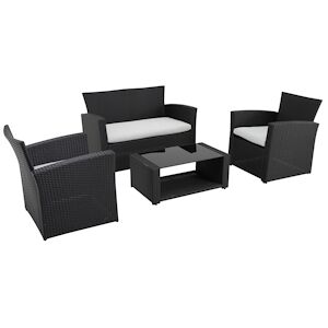 Metro Professional Set de terrasse Brandtford de 4 pieces rotin PE polyester verre resiste aux intemperies coussins inclus noir