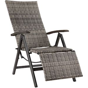 tectake Chaise en rotin Brisbane pliable avec structure en aluminium et repose-pieds - gris -404577