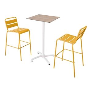 Oviala Business Ensemble table haute stratifie chene clair et 2 chaises hautes jaune