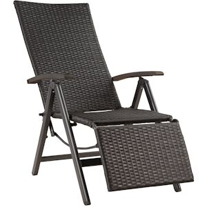 tectake Chaise en rotin Brisbane pliable avec structure en aluminium et repose-pieds - noir -404575