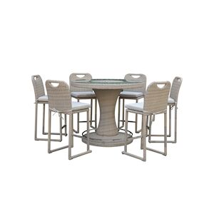 Metro Professional Set de terrasse OSMEN II, 7 pieces, rotin PE / aluminium, 1x table haute avec repose-pieds, 6x chaises hautes, beige