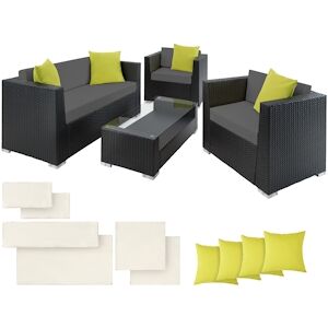 tectake Salon bas de jardin MUNICH 4 places avec 2 sets de housses - noir -403841