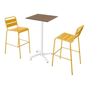 Oviala Business Ensemble table haute stratifie taupe et 2 chaises hautes jaune