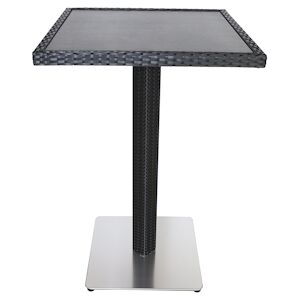 Metro Professional Table haute de bar BARBADOS, aluminium / rotin PE, 70x70x108cm, plateau de table DPC, aspect pierre, resiste aux intemperies, noir