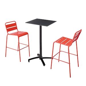 Oviala Business Ensemble table haute stratifie noir et 2 chaises hautes rouge - Oviala