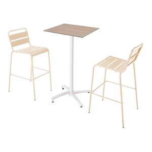 Oviala Business Ensemble table haute stratifie chene clair et 2 chaises hautes ivoire