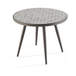 Oviala Business Table basse ronde de jardin en acier noir plateau en ceramique