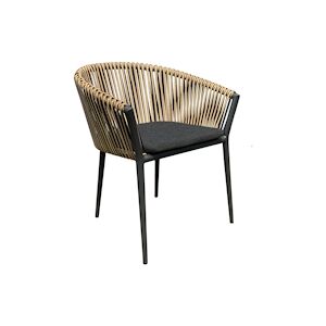 Metro Professional Fauteuil de terrasse TRIBU, empilable, aluminium / rotin PE, 63 x 63 x 76 cm, incl. coussin gris fonce