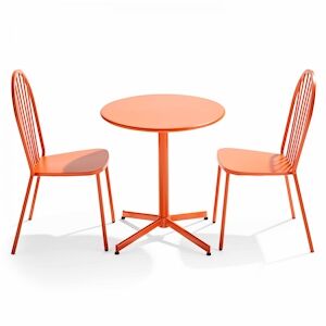 Oviala Business Ensemble table ronde et 2 chaises bistrot en metal orange - Oviala