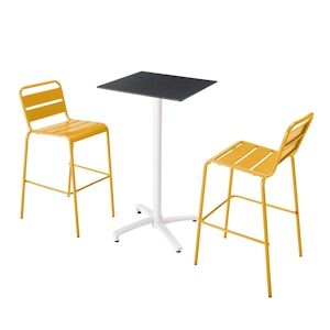 Oviala Business Ensemble table haute stratifie noir et 2 chaises hautes jaune