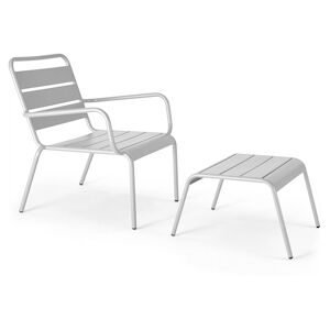 Oviala Business Fauteuil relax et repose pied en metal blanc