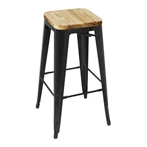 Bolero Tabouret haut Bistro avec coussin d'assise en bois Noir (pack de 4)