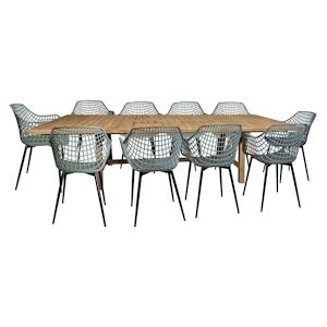 NOW'S HOME - Ensemble De Jardin Table Extensible 2-3m Avec 10 Fauteuils Kaki Brad