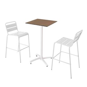Oviala Business Ensemble table stratifie haute taupe et 2 chaises hautes blanc