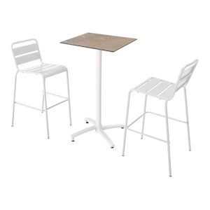 Oviala Business Ensemble table haute stratifie marbre beige et 2 chaises hautes blanc