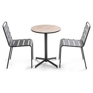 Oviala Business Ensemble de jardin table ronde et 2 chaises en metal bois - Oviala