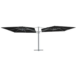 Metro Professional Parasol double tete de terrasse, aluminium / polyester, 3 x 3 m, systeme d'ouverture a manivelle, hydrofuge, anthracite / platine