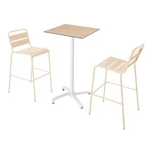 Oviala Business Ensemble table haute stratifie chene et 2 chaises hautes ivoire