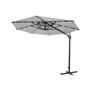 Metro Professional Parasol aluminium acier polyester a 25 x 244 m avec lampe LED et panneau solaire protection UV 50 argent gris