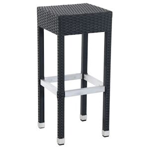 Metro Professional Tabouret haut de bar pour restaurants BARBADOS, aluminium / rotin PE, 34x34x76cm, avec repose-pieds, resiste aux intemperies, noir