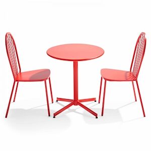 Oviala Business Ensemble table ronde et 2 chaises bistrot en metal rouge - Oviala