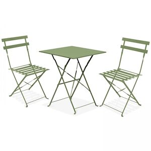 Oviala Business Table de jardin et 2 chaises acier vert cactus - Oviala