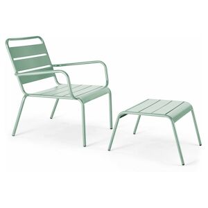 Oviala Business Fauteuil relax et repose pied en metal vert sauge