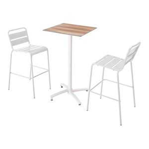 Oviala Business Ensemble table haute stratifie chene fonce et 2 chaises hautes blanc