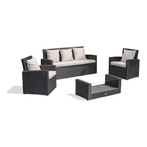 DCB GARDEN Salon de jardin 5 places en resine tressee noire - PVC-CONFORT