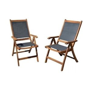 Lot de 2 fauteuils de jardin pliants multi positions en bois dacacia FSC et textilene 585 x 755 x 109 cm Gris AUCUNE