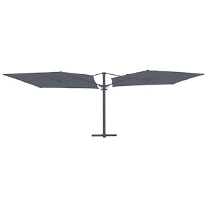 Metro Professional Parasol double, aluminium / polyester, 3 x 3 m, systeme d'ouverture a manivelle, hydrofuge, gris