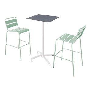 Oviala Business Ensemble table haute stratifie ardoise gris et 2 hautes vert sauge