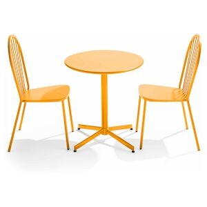 Oviala Business Ensemble table ronde et 2 chaises de terrasse bistrot en metal jaune - Oviala