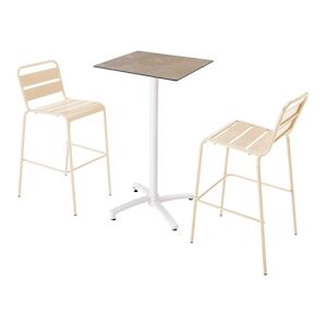 Oviala Business Ensemble table haute stratifie marbre beige et 2 chaises hautes ivoire