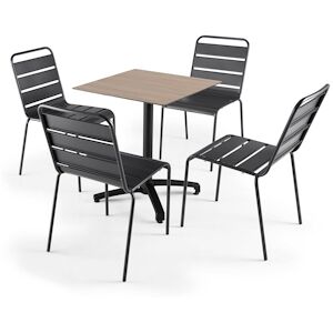 Oviala Business Table de jardin stratifie 60 x 60cm chene clair et 4 chaises grises - Oviala