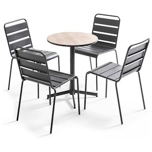 Oviala Business Ensemble de jardin table ronde bois et 4 chaises  - Oviala