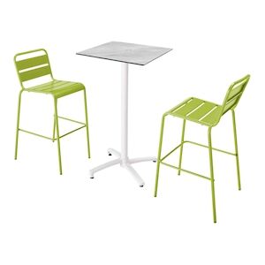 Oviala Business Ensemble table haute stratifie marbre et 2 chaises hautes vert - Oviala