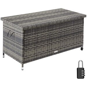 Tectake Coffre de jardin KIRUNA en rotin synthetique 120x55x615cm 270 L gris