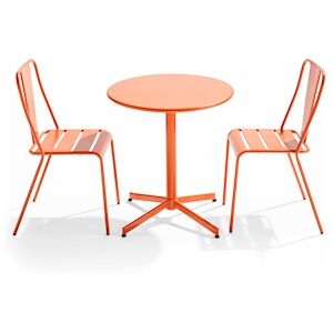 Oviala Business Ensemble table ronde et 2 chaises de terrasse bistrot en metal orange - Oviala