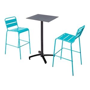 Oviala Business Ensemble table haute stratifie gris et 2 chaises hautes bleu