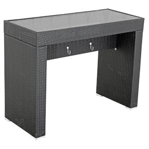 Metro Professional Table de bar Mange debout BARBADOS aluminium rotin PE verre 140 x 60 x 110 cm resiste aux intemperies combinable noire